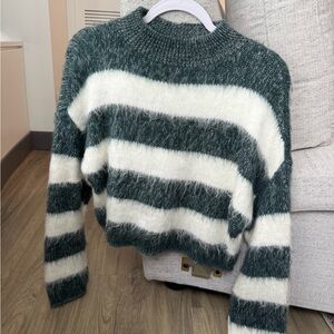 Abound Forest Green and Cream Striped Sweater